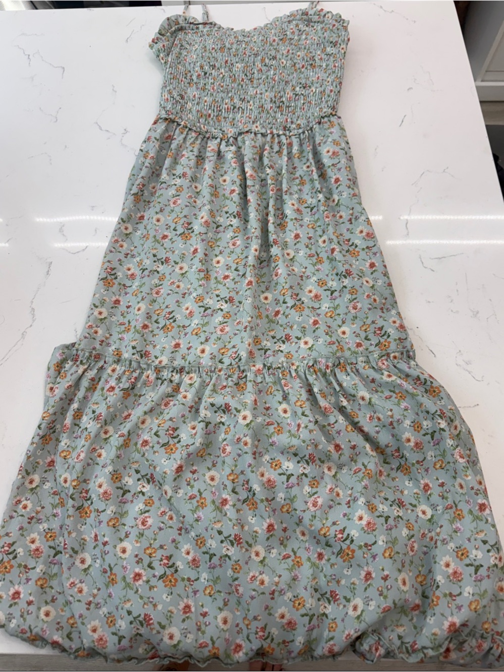 Altar'd State Sage Floral Maxi Dress with Smocked Bodice
